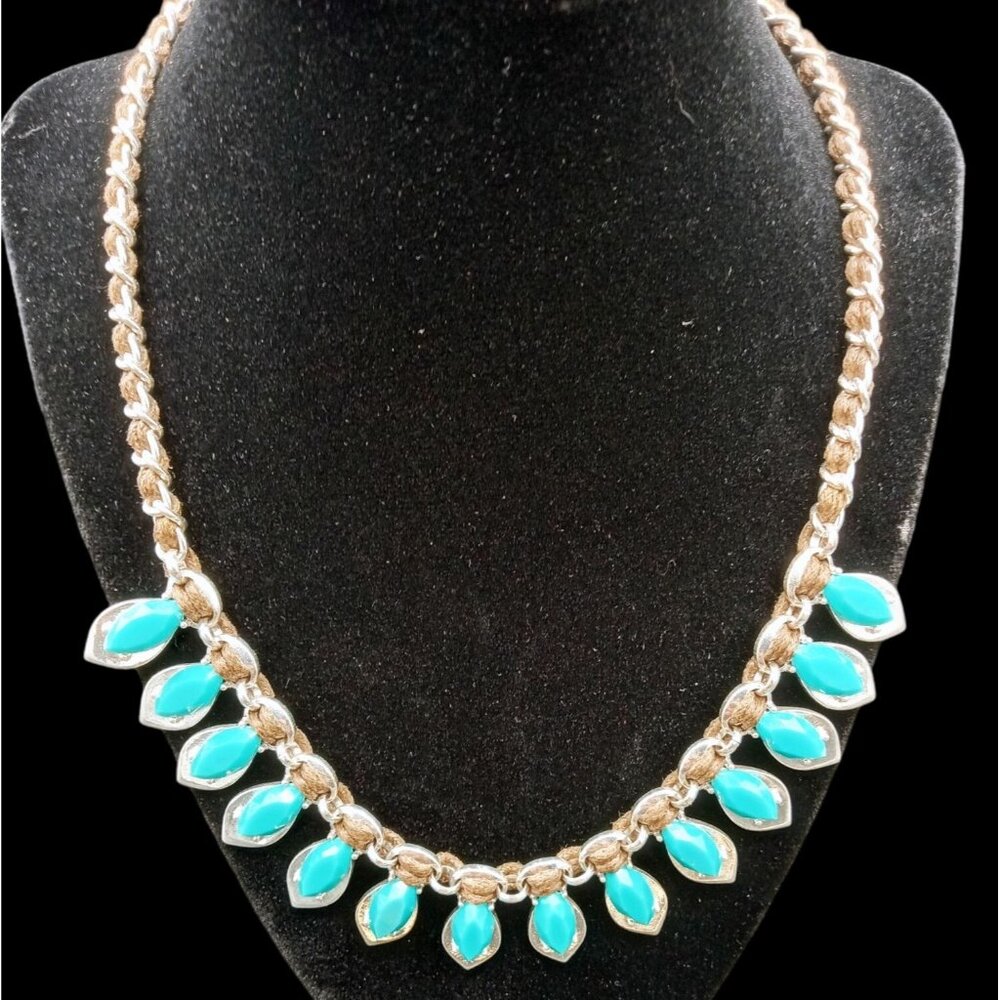 Teardrop Necklace Chaps Roped Chain Teal Faux Stones 20 Inch Southwest Jewelry
